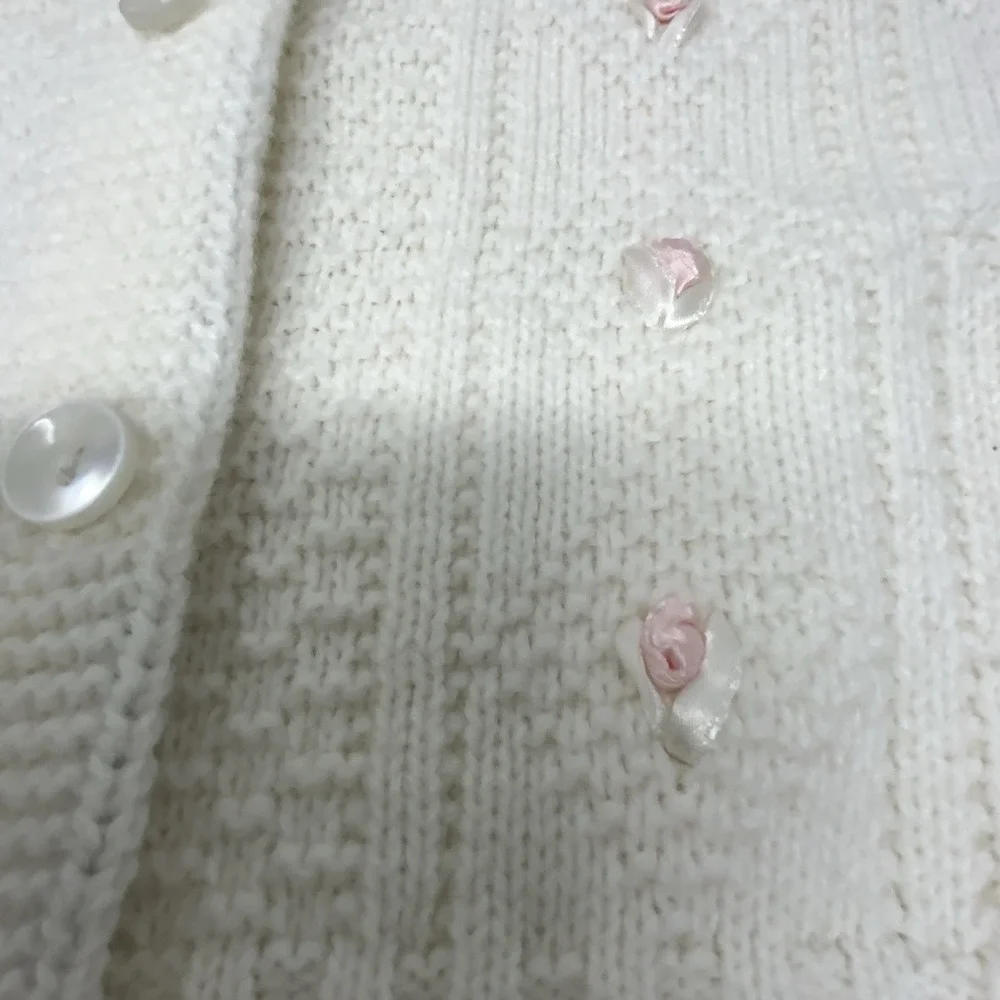 Vintage Julius Berger Baby Sweater Size ? 18-24 Months Cardigan Satin Roses READ